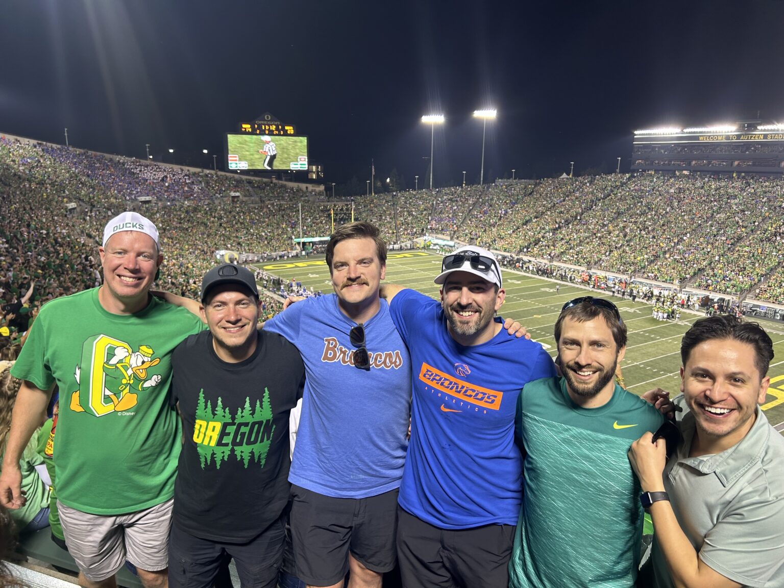Drew Vachal with friends at an Oregon Ducks game at Autzen Stadium in Eugene
